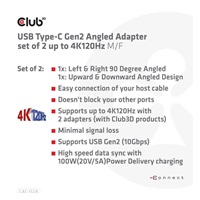 Club3D set adapterů USB-C Gen2 angled adapter set of 2, 4K120Hz, 240W, (M/F)