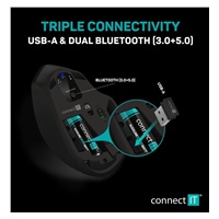 CONNECT IT Triple SmartSwitch bezdrátová myš, 2.4 GHz & BT, černá