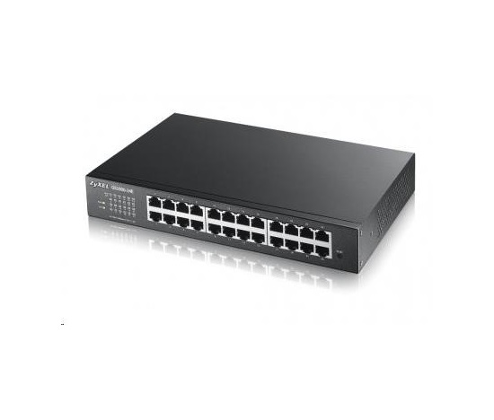 Zyxel GS1900-24E 24-port Desktop Gigabit Web Smart switch: 24x Gigabit metal, IPv6, 802.3az (Green), fanless, rack kit