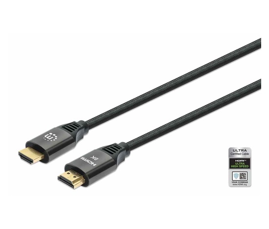 Manhattan kabel HDMI s Ethernetem, HDMI Male na Male, 1m, černá