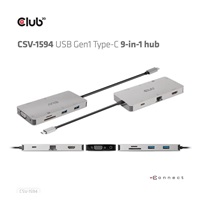 Club3D hub USB-C, 9-in-1 hub s HDMI, VGA, 2x USB Gen1 Type-A, RJ45, 100W PD