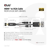 Club3D kabel HDMI na VGA, M/M, 28AWG, 2m