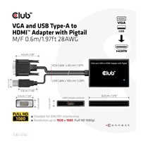 Club3D kabel VGA a USB-A na HDMI s ocáskem, M/F, 0.6m