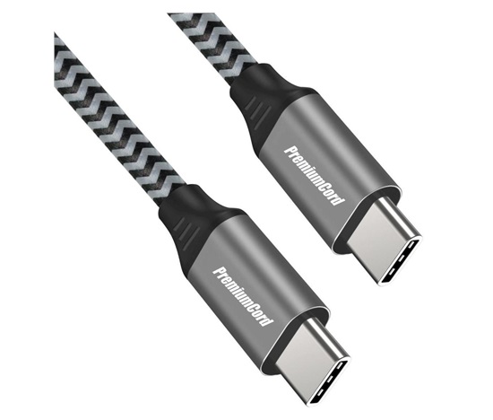PREMIUMCORD Kabel USB-C M/M, 100W 20V/5A 480Mbps bavlněný oplet, 1m