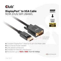 Club3D kabel DP na VGA, M/M, 2m, 28 AWG