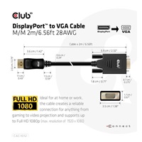 Club3D kabel DP na VGA, M/M, 2m, 28 AWG