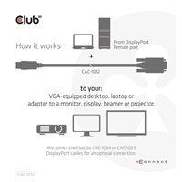 Club3D kabel DP na VGA, M/M, 2m, 28 AWG