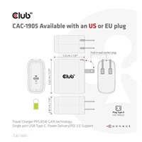 Club3D cestovní nabíječka PPS 65W GAN technologie, USB Type-C, Power Delivery(PD) 3.0 Support