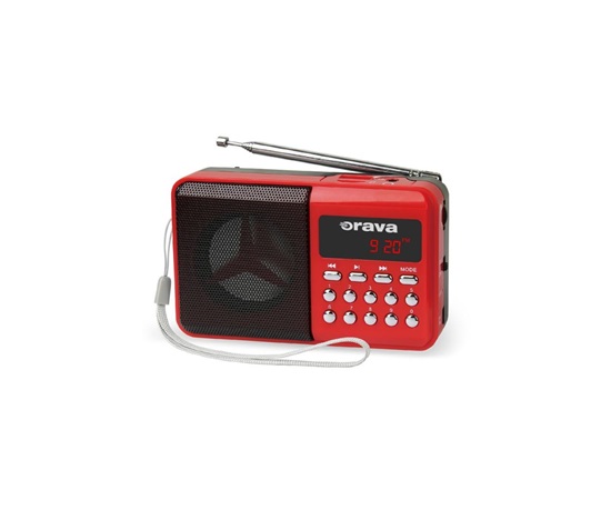 Orava RP-141 R přenosný rádiopřijímač, micro SD, USB vstup, výstup na sluchátka, displej, FM rádio, anténa, červená