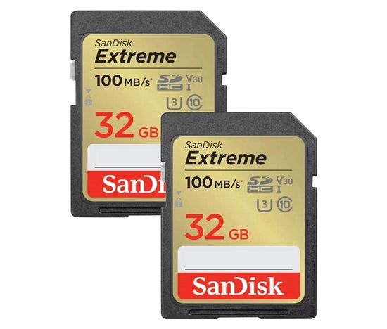SanDisk SDHC karta 32GB Extreme (100 MB/s Class 10, UHS-I U3 V30)2-pack