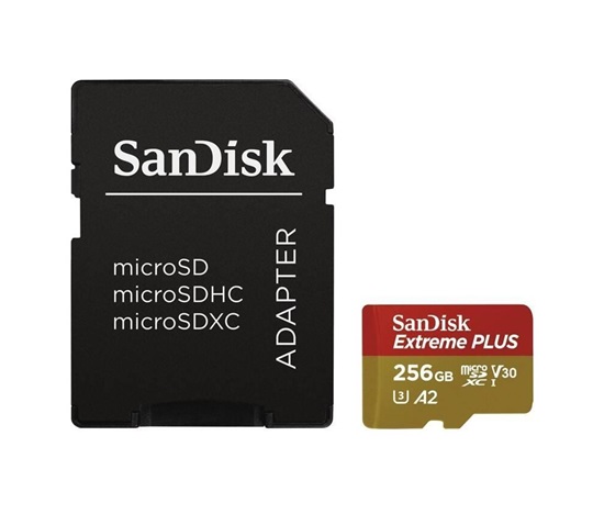 SanDisk micro SDXC karta 256GB Extreme PLUS (200 MB/s Class 10, UHS-I U3 V30) + adaptér