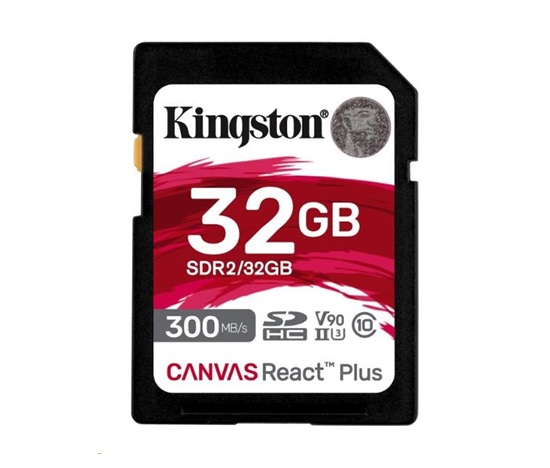Kingston SDHC karta 32GB Canvas React Plus SDHC UHS-II 300R/260W U3 V90 for Full HD/4K/8K