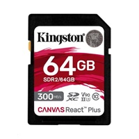 Kingston SDXC karta 64GB Canvas React Plus SDHC UHS-II 300R/260W U3 V90 for Full HD/4K/8K