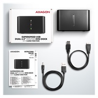 AXAGON ADSA-D25, USB 3.2 Gen 1 - 2x SATA 6G 2.5" SSD/HDD CLONE MINI dokovací stanice