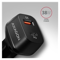AXAGON PWC-PQ38, PD & QUICK nabíječka do auta 38W, 2x port (USB + USB-C), PD3.0/QC3.0/AFC/FCP/Apple