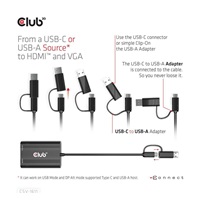 Club3D adaptér USB Gen1 Type-C/-A to Dual HDMI (4K/30Hz) / VGA (1080/60Hz)