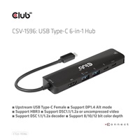 Club3D hub USB-C, 6-in-1 Hub s HDMI 8K30Hz, 2xUSB Type-A, RJ45 a 2xUSB Type-C, Data a PD nabíjení 100W