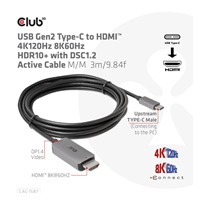 Club3D kabel USB-C na HDMI, 4K120Hz 8K60Hz HDR10 s DSC1.2, Aktivní kabel, M/M, 3m