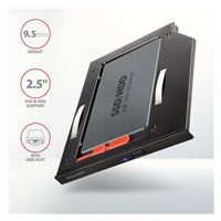 AXAGON RSS-CD09 rámeček pro 2.5" SSD/HDD do DVD slotu, 9.5 mm, LED, hliník