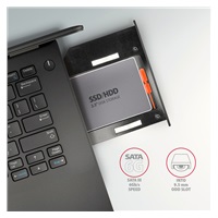 AXAGON RSS-CD09 rámeček pro 2.5" SSD/HDD do DVD slotu, 9.5 mm, LED, hliník