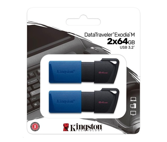 Kingston 64GB USB3.2 Gen 1 DataTraveler Exodia M (Black + Blue) - 2 kusy