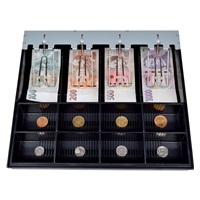 Virtuos pokladní zásuvka C430D - s kabelem, kovové držáky, nerez panel, 9-24V, černá