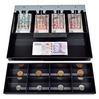 Virtuos pokladní zásuvka C430D - s kabelem, kovové držáky, nerez panel, 9-24V, černá