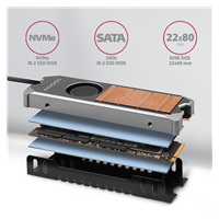 AXAGON CLR-M2FAN, měděný chladič s ventilátorem pro jedno i oboustranný M.2 SSD disk, výška 13 mm