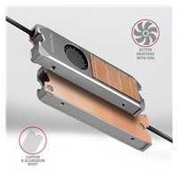 AXAGON CLR-M2FAN, měděný chladič s ventilátorem pro jedno i oboustranný M.2 SSD disk, výška 13 mm