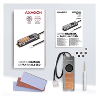 AXAGON CLR-M2FAN, měděný chladič s ventilátorem pro jedno i oboustranný M.2 SSD disk, výška 13 mm