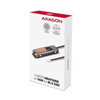 AXAGON CLR-M2FAN, měděný chladič s ventilátorem pro jedno i oboustranný M.2 SSD disk, výška 13 mm