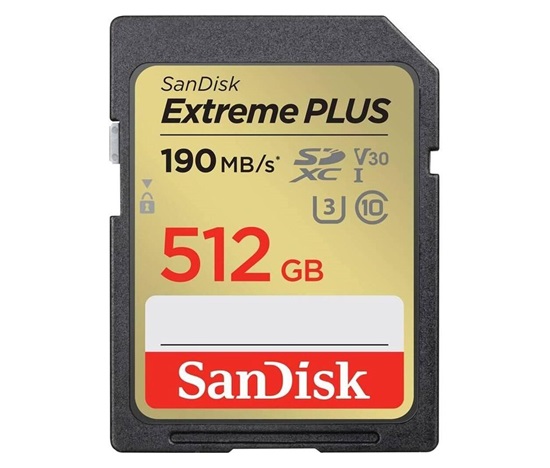 SanDisk SDXC karta 512GB Extreme PLUS (R 190 MB/s  W130 MB/s Class 10, UHS-I U3 V30)
