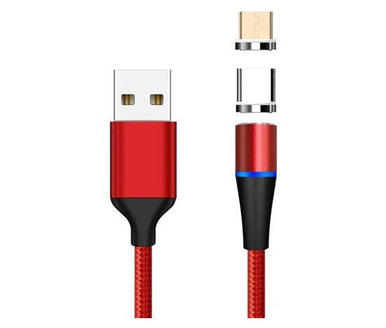 PREMIUMCORD Magnetický micro USB a USB-C nabíjecí a datový kabel 1m, červený