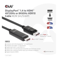 Club3D kabel DP 1.4 na HDMI, 4K120Hz nebo 8K60Hz HDR10, M/M, 3m