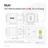 Club3D cestovní nabíječka PPS 45W GAN technologie, Dual port USB Type-C, Power Delivery(PD) 3.0 Support