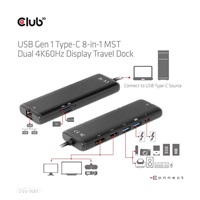 Club3D Dokovací stanice USB-C, 8-in-1 MST Dual (1x HDMI/1x DP) 4K60Hz, Display Travel Dock
