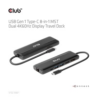 Club3D Dokovací stanice USB-C, 8-in-1 MST Dual (1x HDMI/1x DP) 4K60Hz, Display Travel Dock