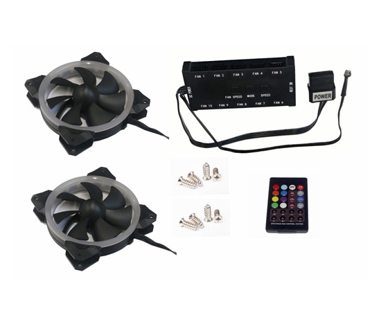 EUROCASE ventilátor RGB 120mm (Turbine blade, FullControl Led), set 2ks + controller