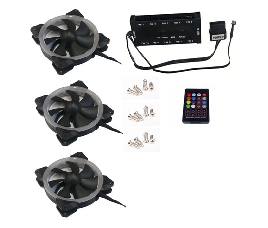 EUROCASE ventilátor RGB 120mm (Turbine blade, FullControl Led), set 3ks + controller