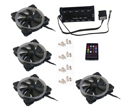 EUROCASE ventilátor RGB 120mm (Turbine blade, FullControl Led), set 4ks + controller