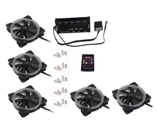 EUROCASE ventilátor RGB 120mm (Turbine blade, FullControl Led), set 5ks + controller