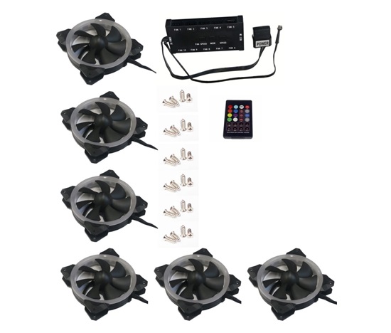 EUROCASE ventilátor RGB 120mm (Turbine blade, FullControl Led), set 6ks + controller
