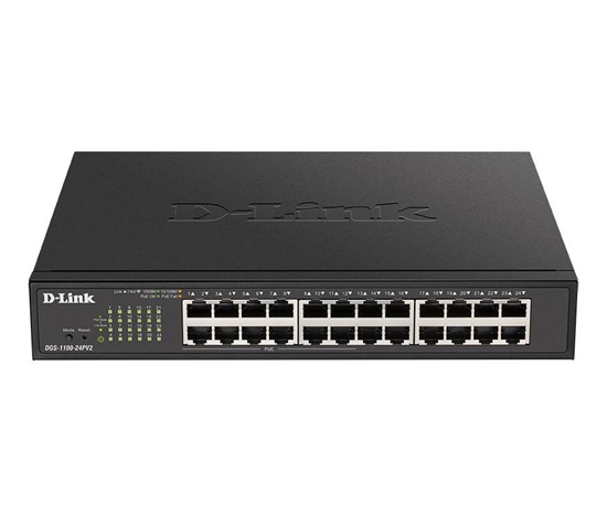 D-Link DGS-1100-24PV2 24-Port PoE Gigabit Smart Managed Switch, 12x PoE, PoE budget 100W, fanless