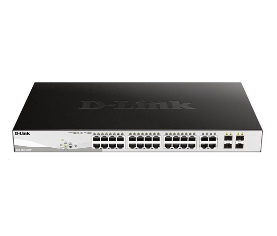 D-Link DGS-1210-28MP 28-port Gigabit Smart+ PoE Switch, 24x GbE PoE+, 4x RJ45/SFP, PoE 370W