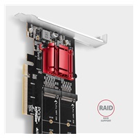 AXAGON PCEM2-ND, PCIe x8 řadič - 2x M.2 NVMe M-key slot, RAID, podpora desek bez bifurkace, vč. LP