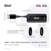 Club3D Adaptér HDMI + Micro USB na DisplayPort 4K120Hz/8K30Hz, Active Adapter M/F