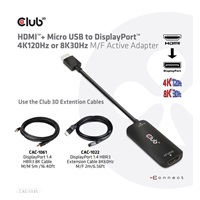 Club3D Adaptér HDMI + Micro USB na DisplayPort 4K120Hz/8K30Hz, Active Adapter M/F