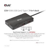 Club3D Dokovací stanice USB-C 7v1, 2xDP, 2xUSB-C, 2xUSB, 1xRJ45, černá