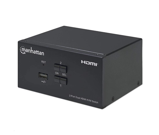 Manhattan HDMI přepínač, 2-Port Dual-Monitor HDMI KVM Switch, 4K@30Hz, černá