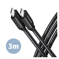 AXAGON BUCM3-CM30AB, SPEED kabel USB-C <-> USB-C, 3m, USB 3.2 Gen 1, PD 60W 3A, ALU, oplet, černý